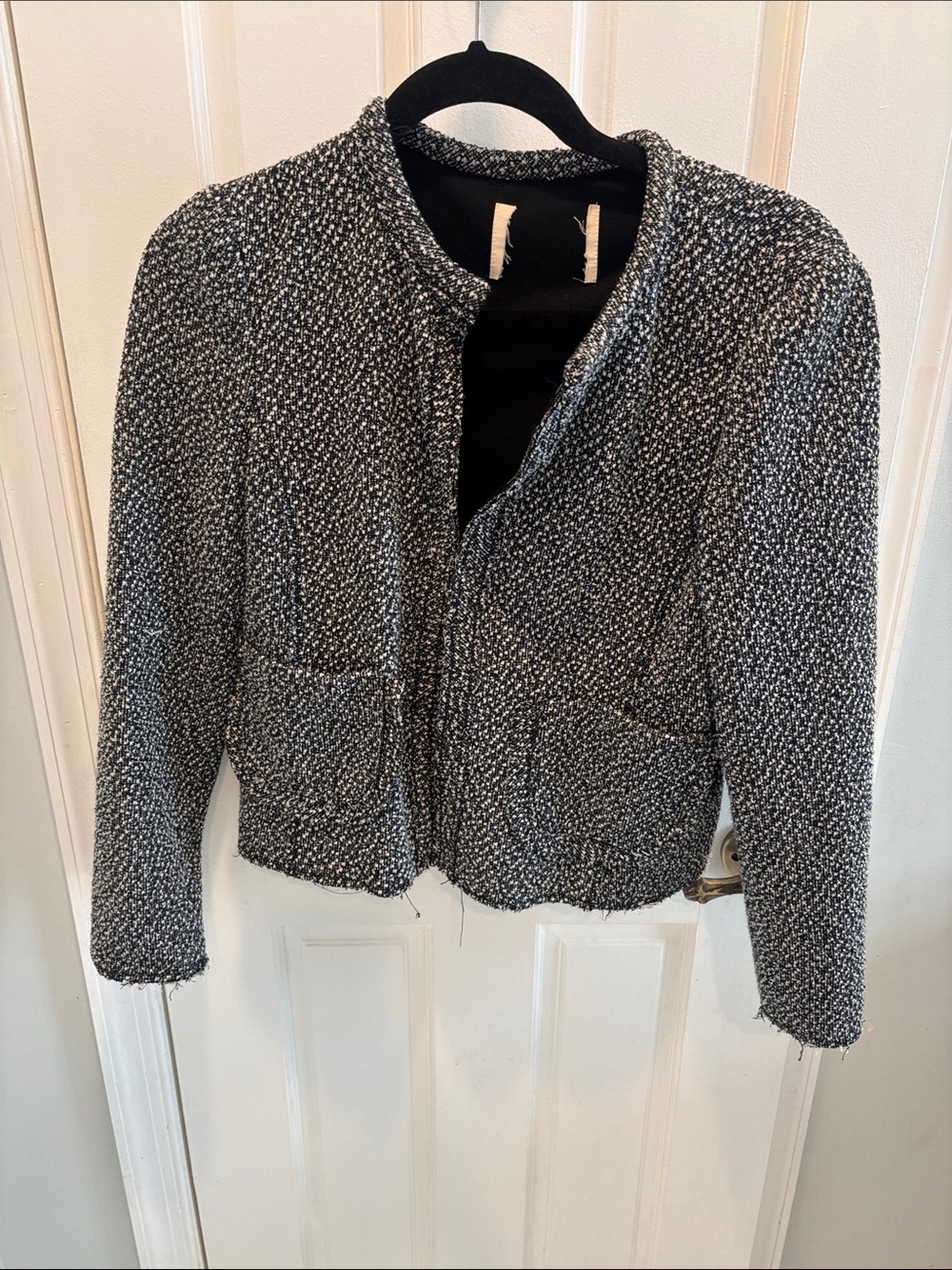 Rebecca Taylor Black and White Tweed Open-Front Jacket